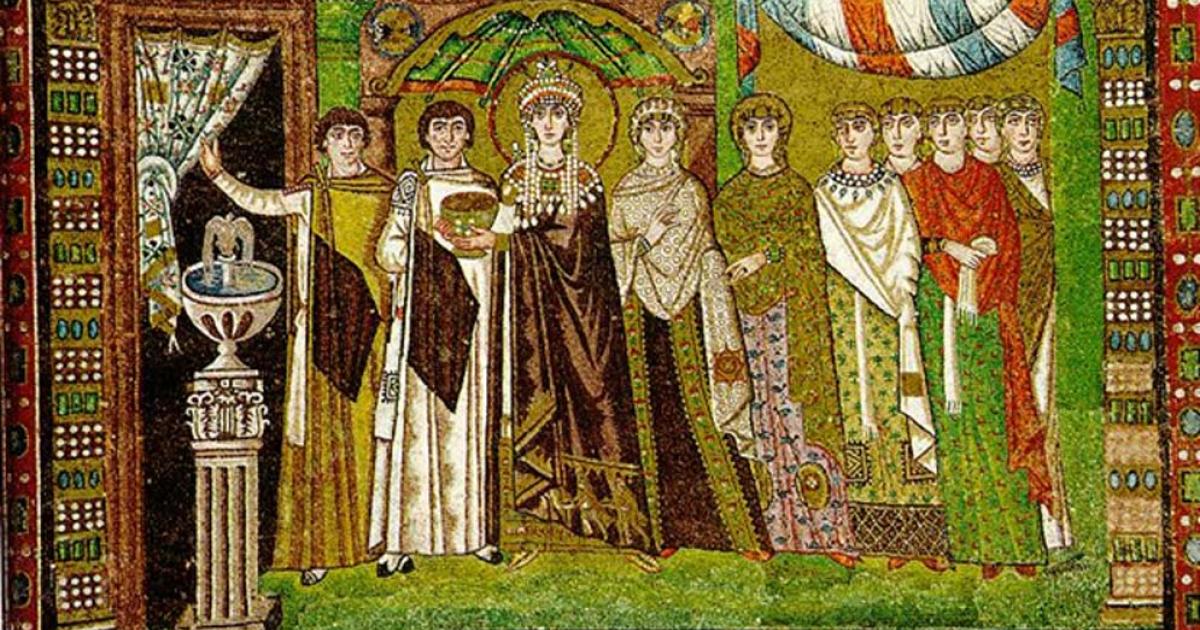 Mosaic - Empress Theodora and Retinue, San Vitale in Ravenna. 