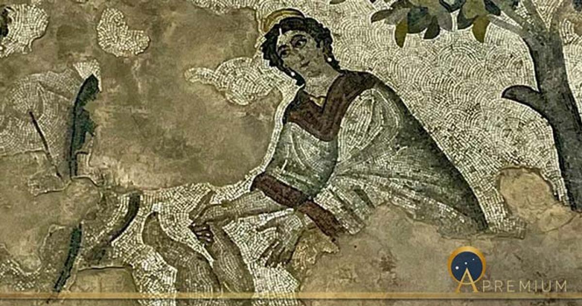Mosaic of Thetis dipping baby Achilles in the Styx – Haleplibache Excavation, Amazon Villa, Sanliurfa Mosaic Museum (Image: Courtesy Micki Pistorius)