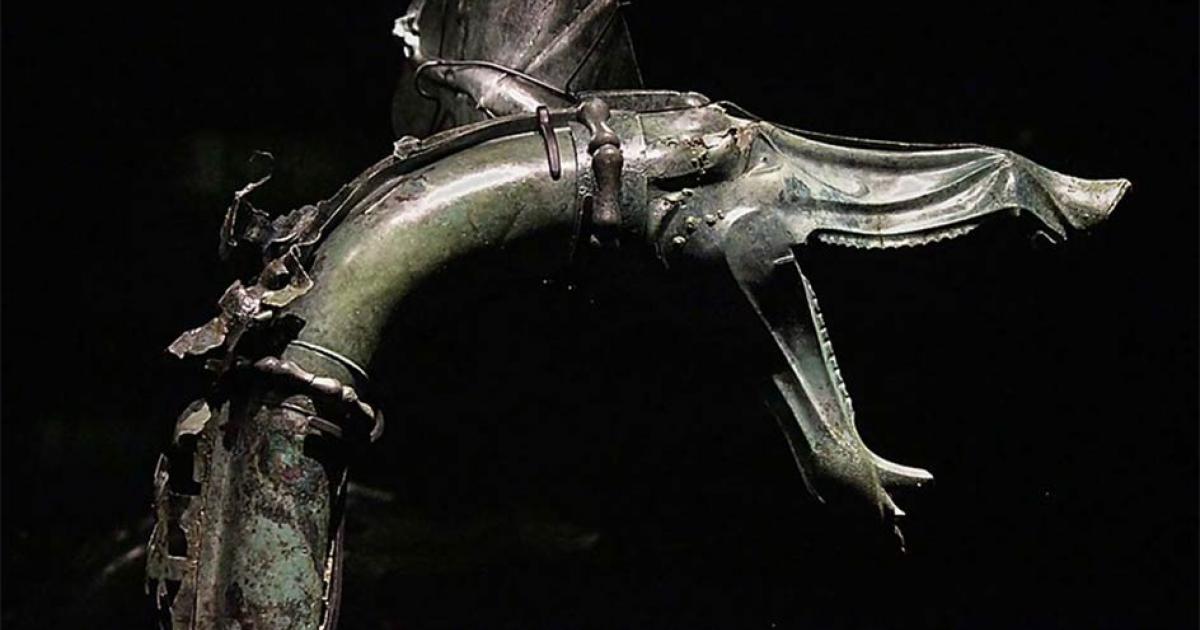 Carnyx, a Celtic war trumpet found in the Gallic sanctuary of Tintignac.          Source: Harrsch, M / CC BY-NC-SA 2.0