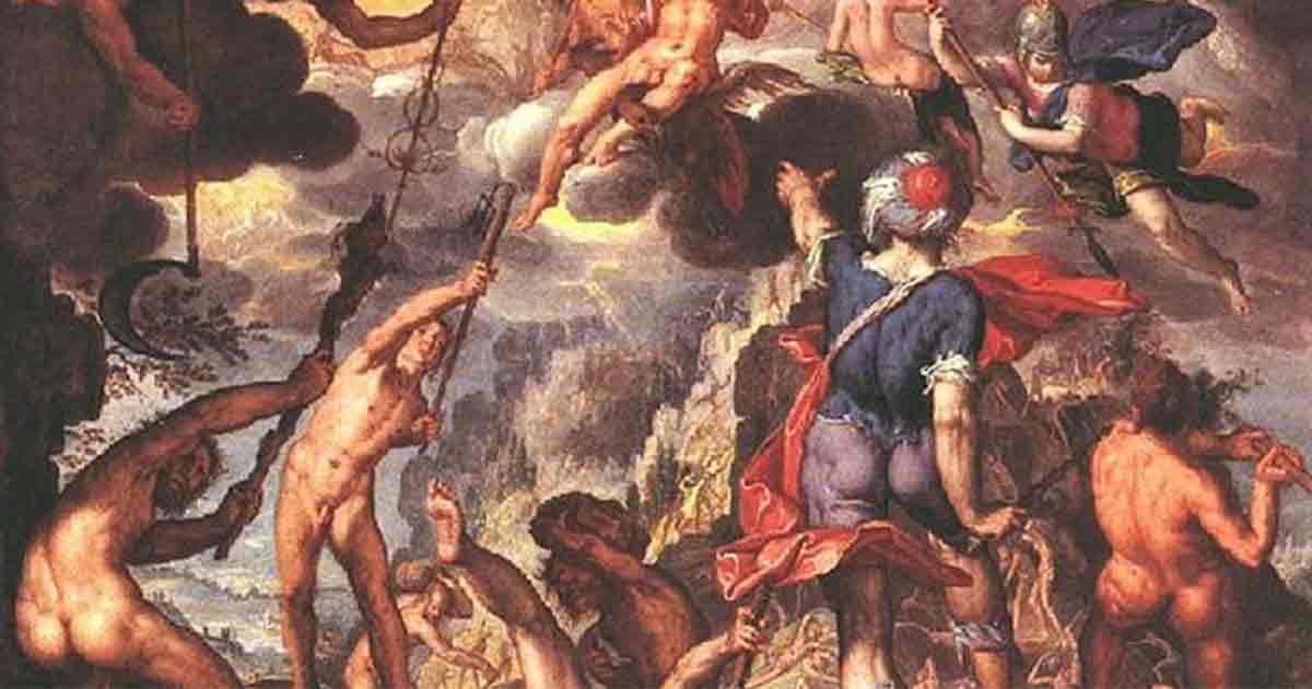 The battle between the gods and the Titans. Source: Pubic Domain