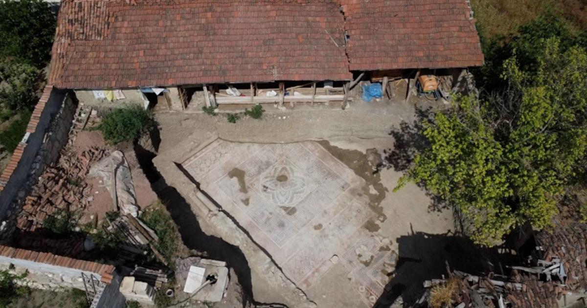 Aerial view of the Roman mosaic uncovered in Tokat, Turkey.
