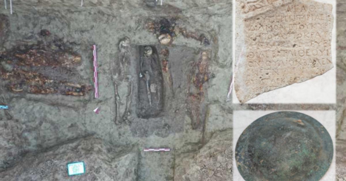 Part of the excavated necropolis in Tomis, and some of the grave goods