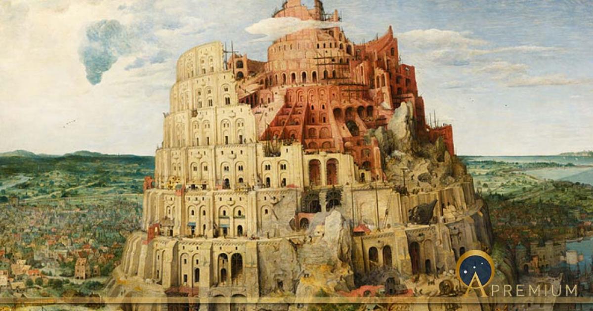 Pieter Bruegel's The Tower of Babel depicts a traditional Nimrod inspecting stonemasons. (1563) (Public Domain)