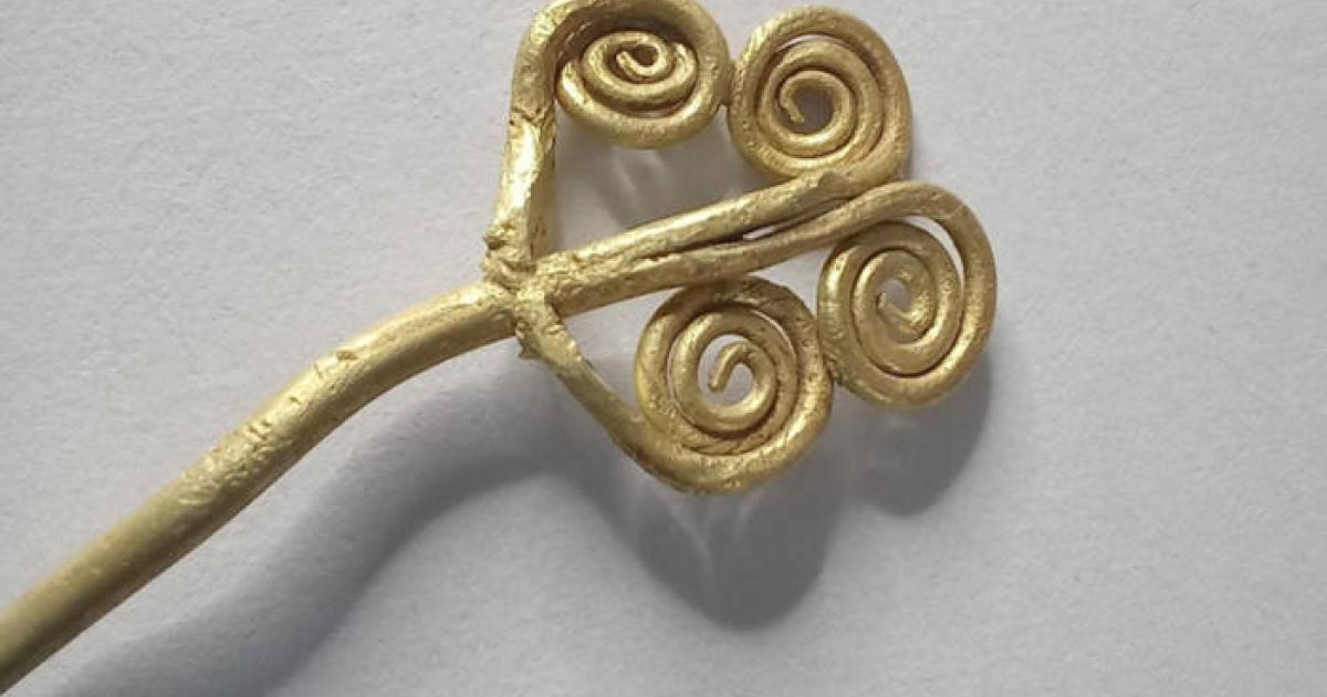 Gold brooch found at the Troy archaeological site in Çanakkale, Turkey. 