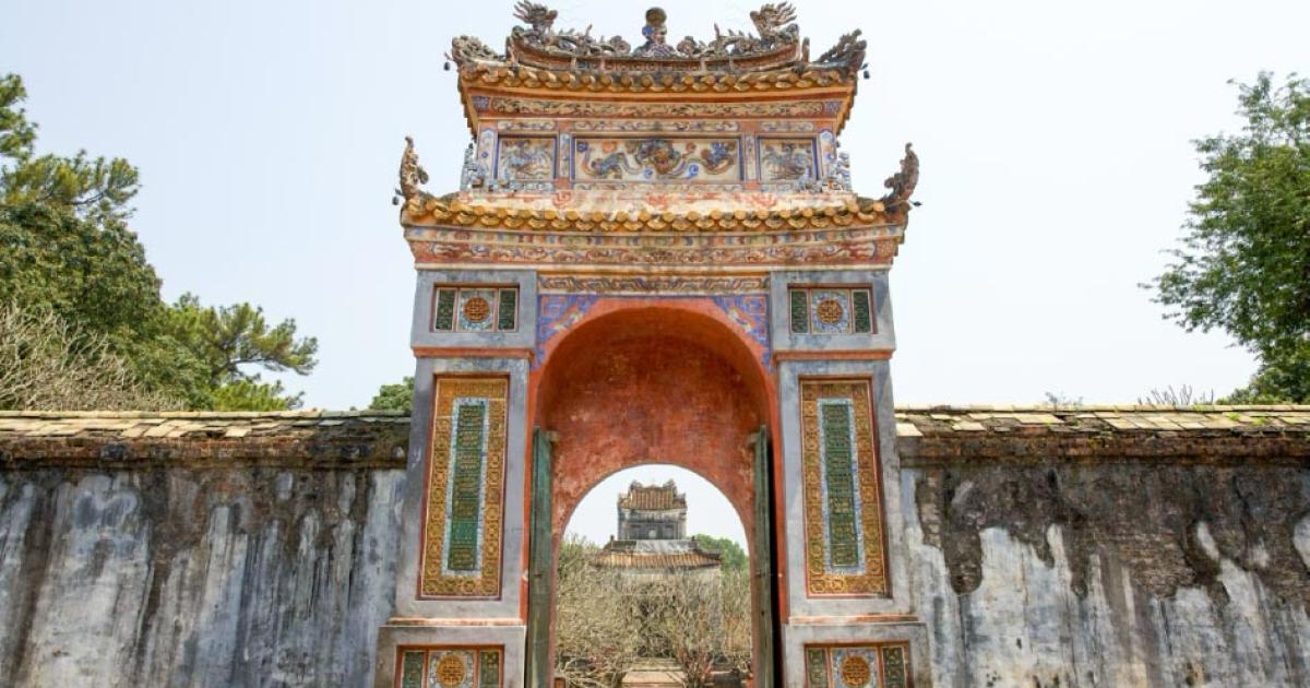 The Gate of Imperial Tomb of Emperor Tu Duc in Hue, Vietnam.