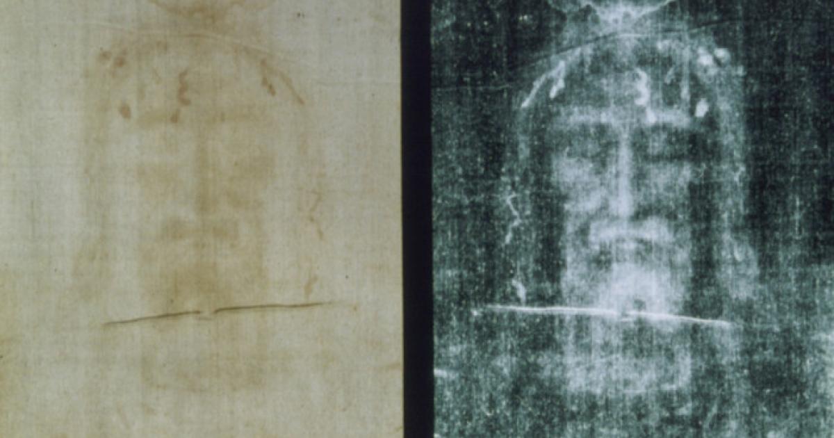 Positive and negative image of part of the Shroud of Turin.