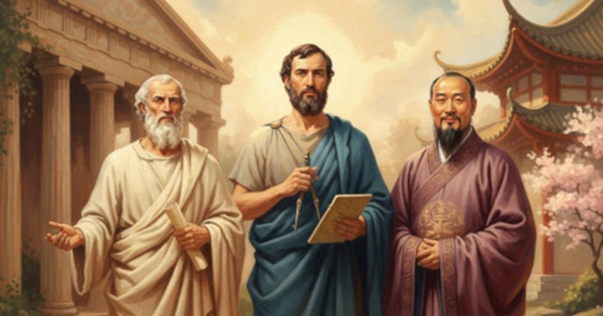 AI generated images of Socrates, Aristotle, and Confucius
