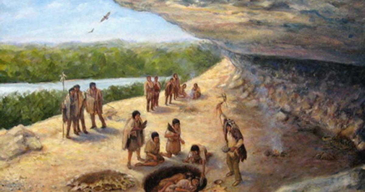 Illustration of Paleoindians during a burial.