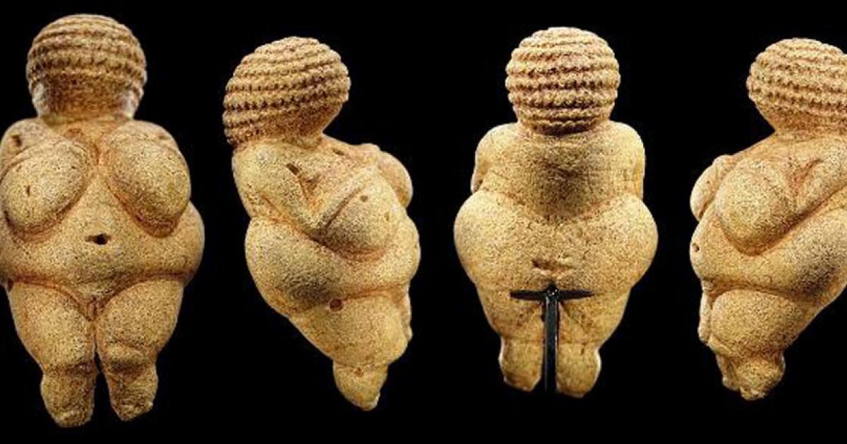 Four views of the Venus of Willendorf, which a recent study proved was made from oolite limestone from a prominent prehistoric site in northern Italy.		Source: Bjørn Christian Tørrissen / CC BY-SA 4.0
