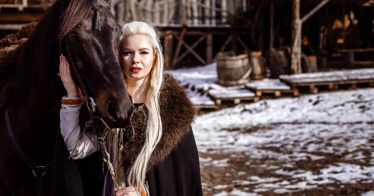  Vikings woman with horse, the Norse invaders brought their animals with them. Source: selenit / Adobe Stock