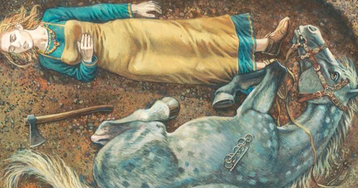 Illustration of one the graves with Viking and horse, by Mirosław Kuźma. Source: Leszek Gardeła/The Conversation