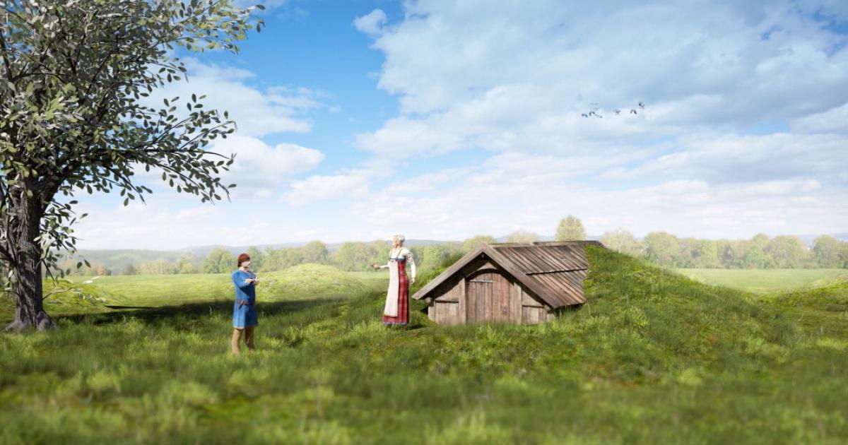 How the Viking mausoleum would have looked according to archaeologists. Source: Raymond Sauvage, NTNU Vitenskapsmuseet