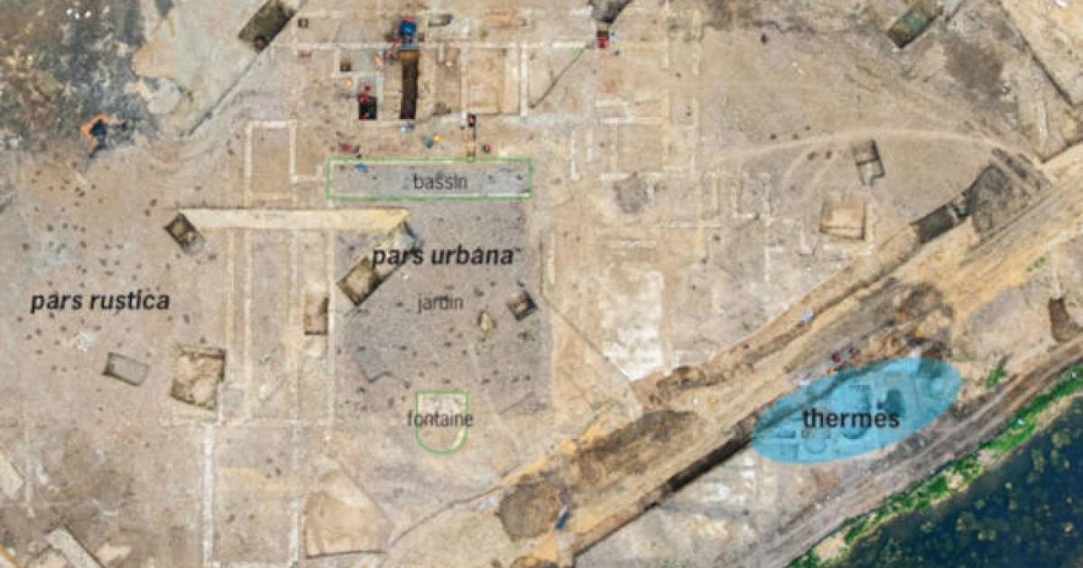 General aerial view of the Roman villa site discovered in Sainte-Nitasse, Auxerre, France. 