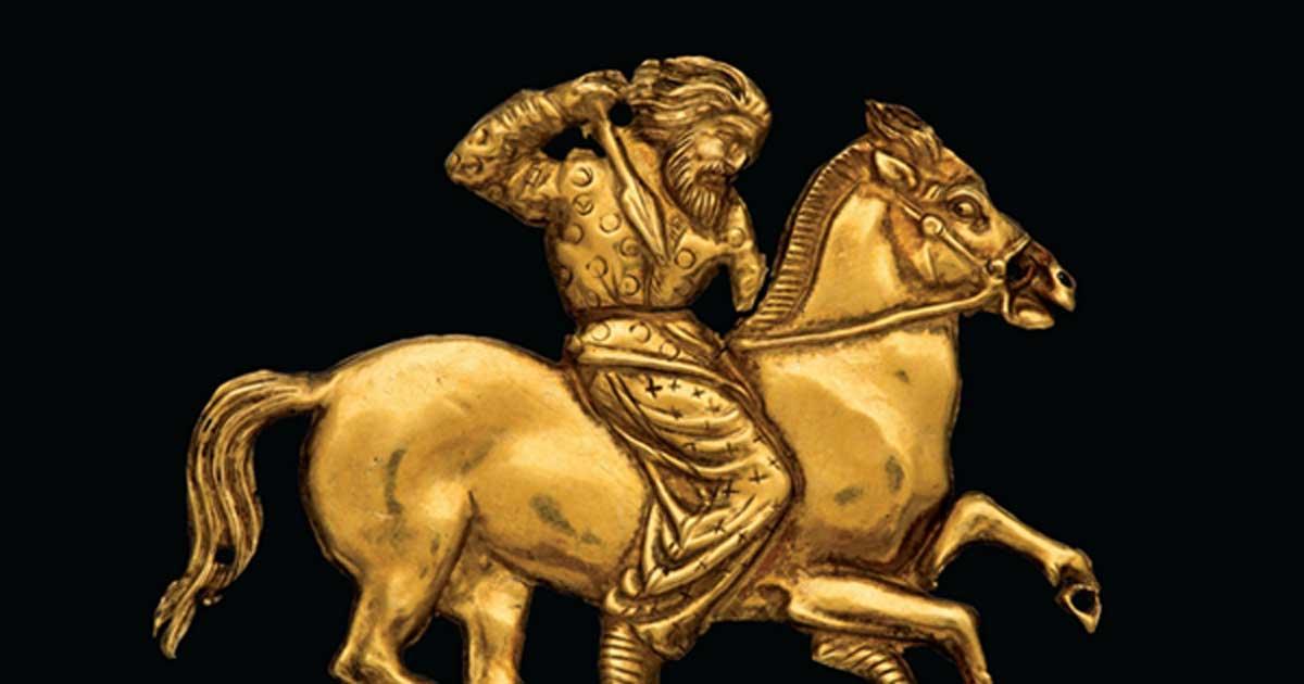 A gold plaque depicting a Scythian rider with a spear in his right hand. One of the artifacts currently on display.