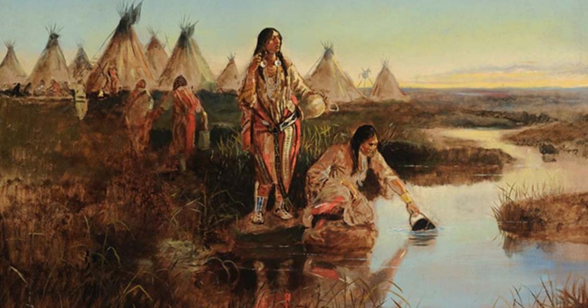 Water for Camp, depicting the everyday life of Native American women, Charles M. Russell 