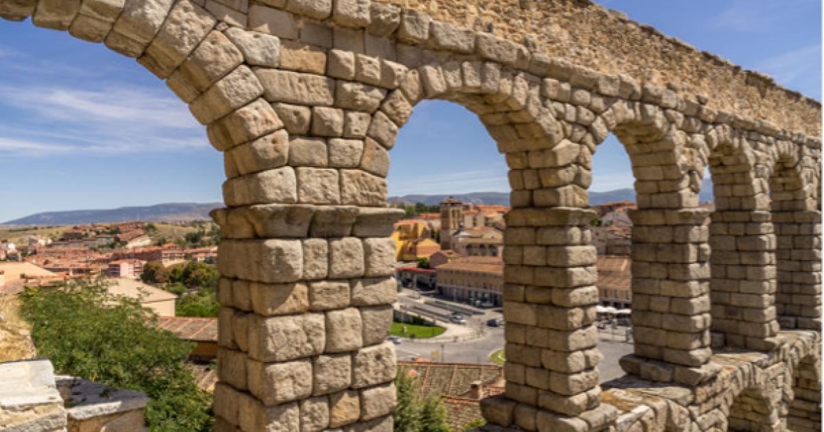 The ancient roman aqueduct in Segovia Spain.