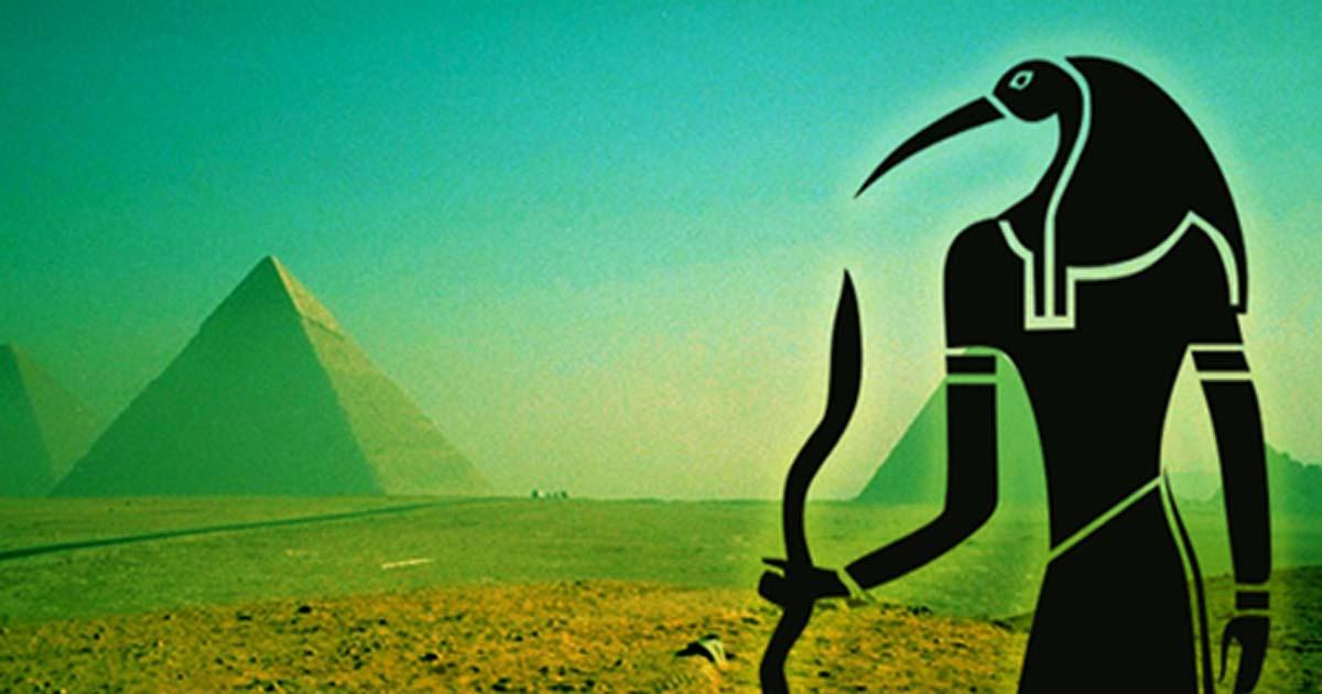 The Giza Pyramids - CC BY-NC-SA 2.0, and Egyptian god Thoth – CC0)