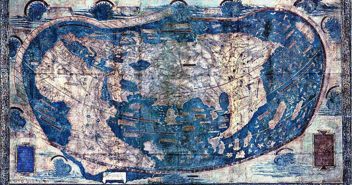 The Yale world map of "Henricus Martellus Germanus" (Heinrich Hammer). It is the most detailed "Dragon Tail" map by Martellus. It is the only one with a coordinate grid.