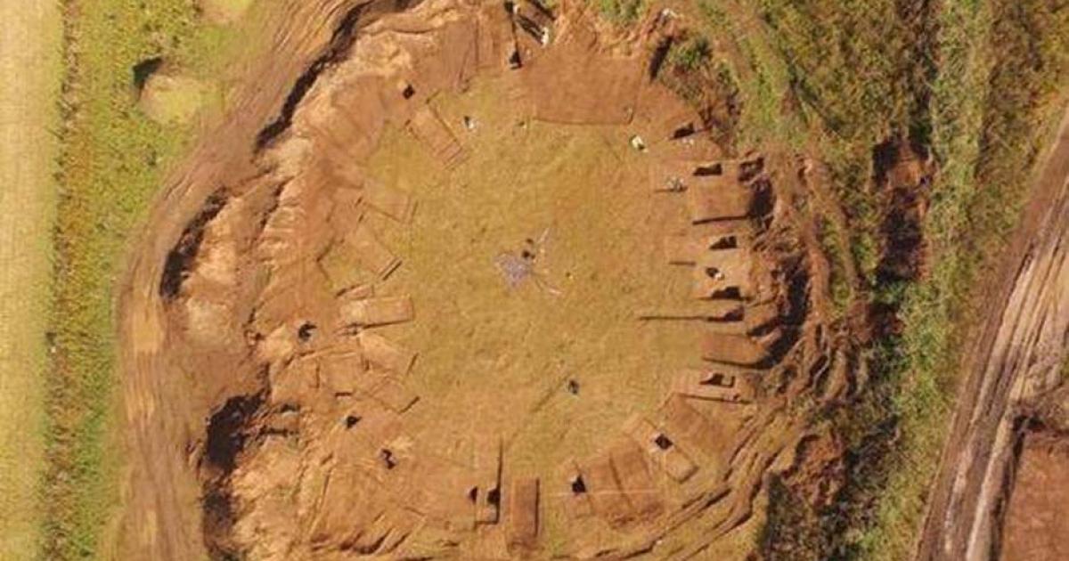 Aerial photo of woodhenge discovered at Little Catwick Quarry, Yorkshire.