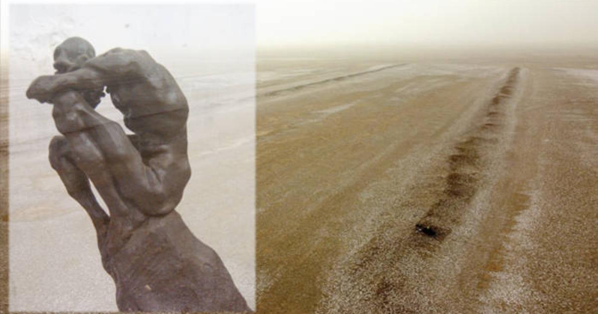 Part of massive agricultural system in Iraq. Overlay,  Zanj Rebellion sculpture by Ahmad Barakizadeh (2005)