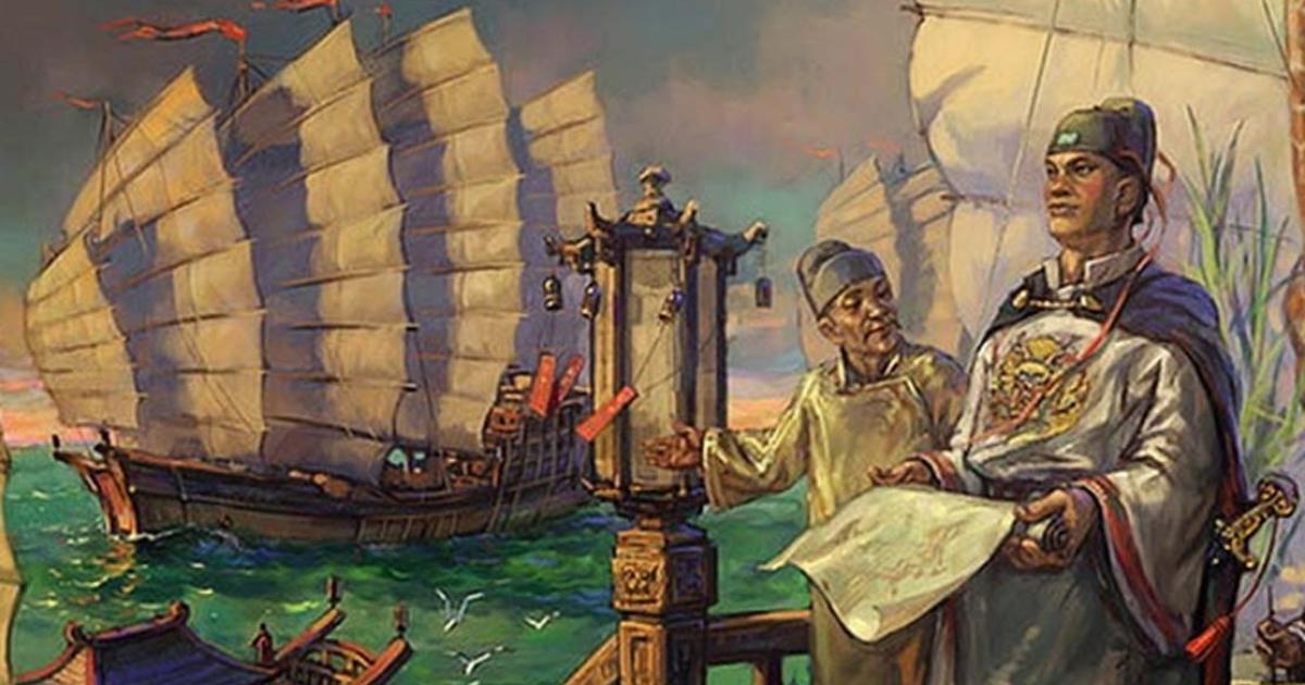 A full-size model of a "middle-sized treasure boat" (63.25 m long) of the Zheng He fleet at the Treasure Boat Shipyard site in Nanjing built ca. 2005.