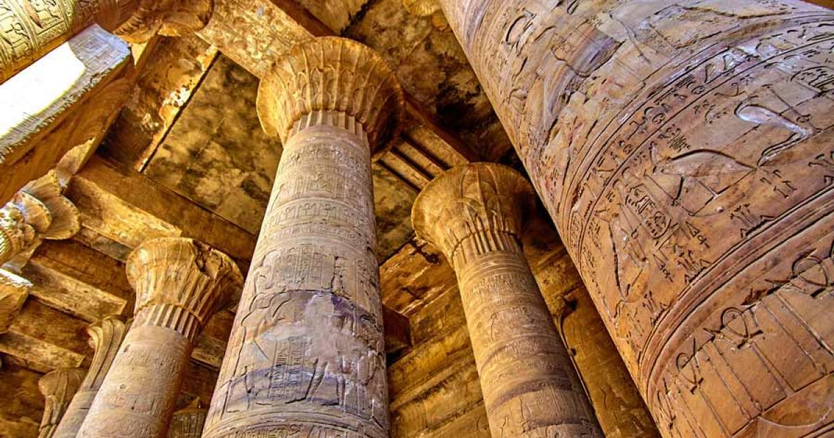 Ancient columns at the Temple of Horus at Edfu, Egypt. Source: EwaStudio / Adobe Stock