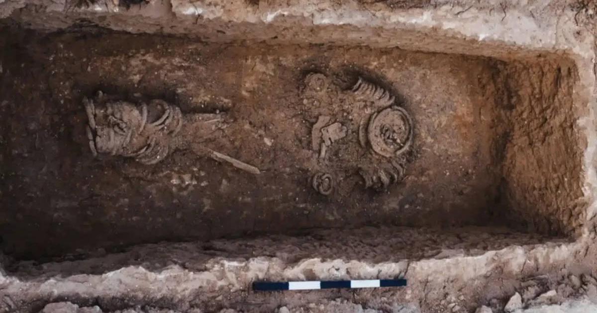 The burial that contained the chained body of the female ascetic monk from Byzantine-era Jerusalem.