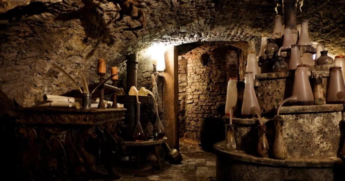 Inside the alchemy laboratory of the Speculum Alchemiae museum.