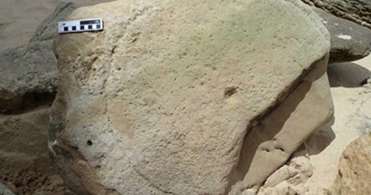 A rock surface containing a circular pattern with a central depression. Source: Science Direct.