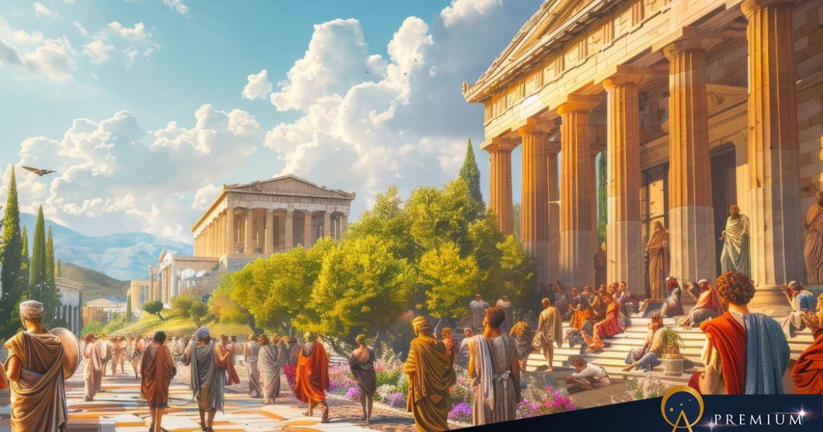 Ancient Greek agora scene.