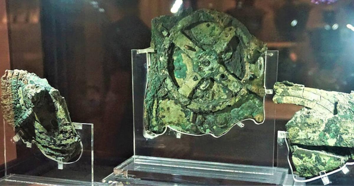 Fragments of the Antikythera Mechanism, an Ancient Greek device long believe to be a type of analog computer, on display at the National Archaeological Museum in Athens.  