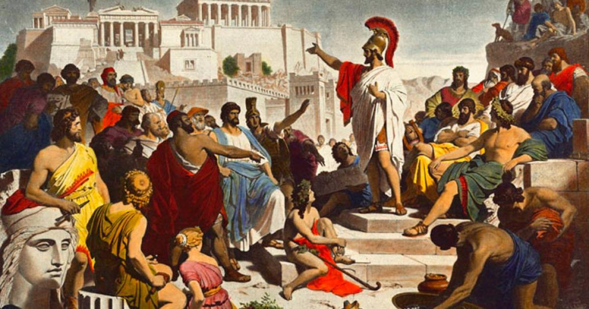 Nineteenth-century painting depicting the Athenian politician Pericles delivering his famous funeral oration in front of the Assembly