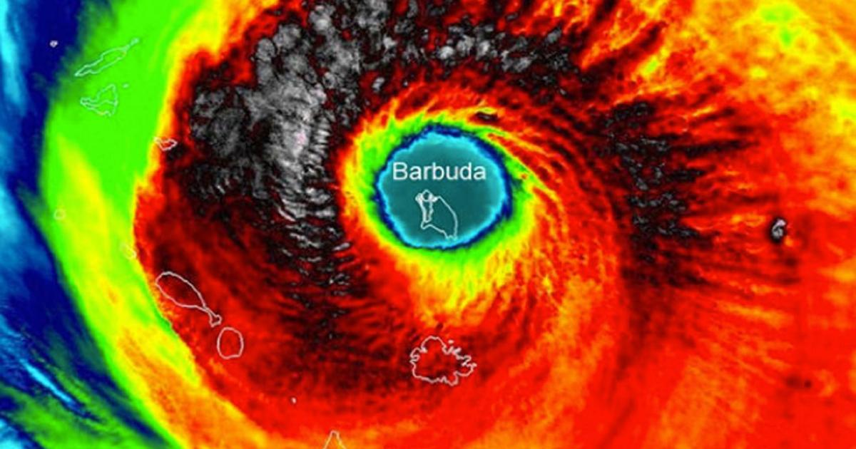 Hurricane Irma centered over the island of Barbuda.