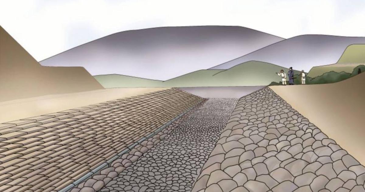 An artist rendering of how the burial mound of Asuka originally looked 