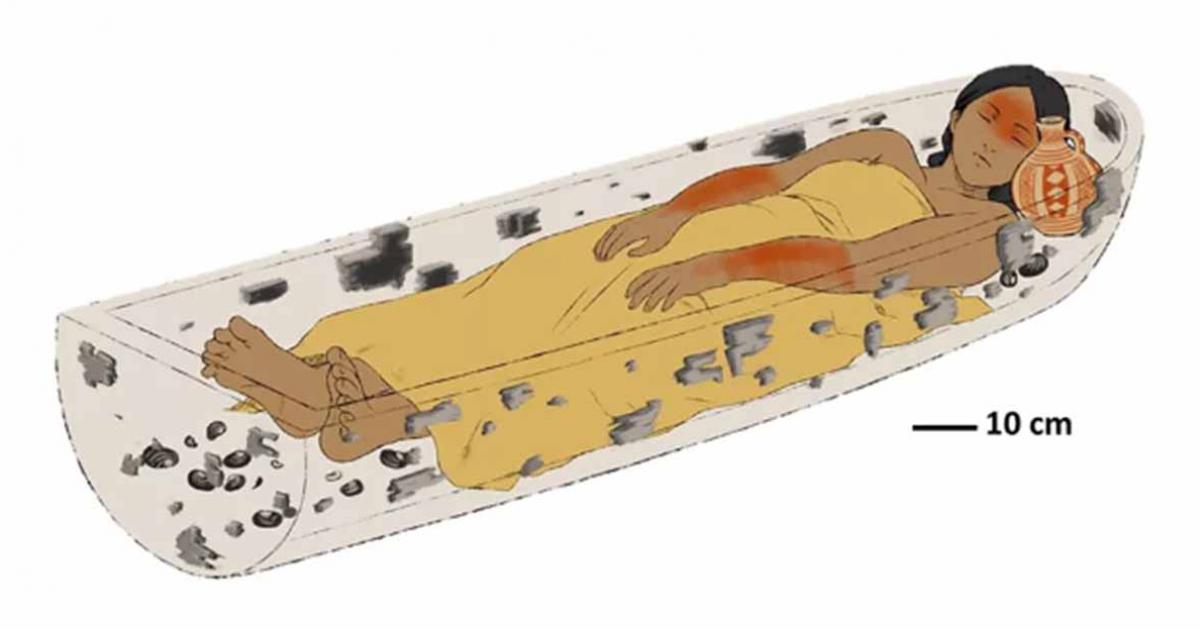The young woman was buried more than 800 years ago in a wampo, or ceremonial canoe, that researchers think symbolized a boat journey to the land of the dead. Source: Pérez et al., 2022, PLOS ONE / CC-BY 4.0