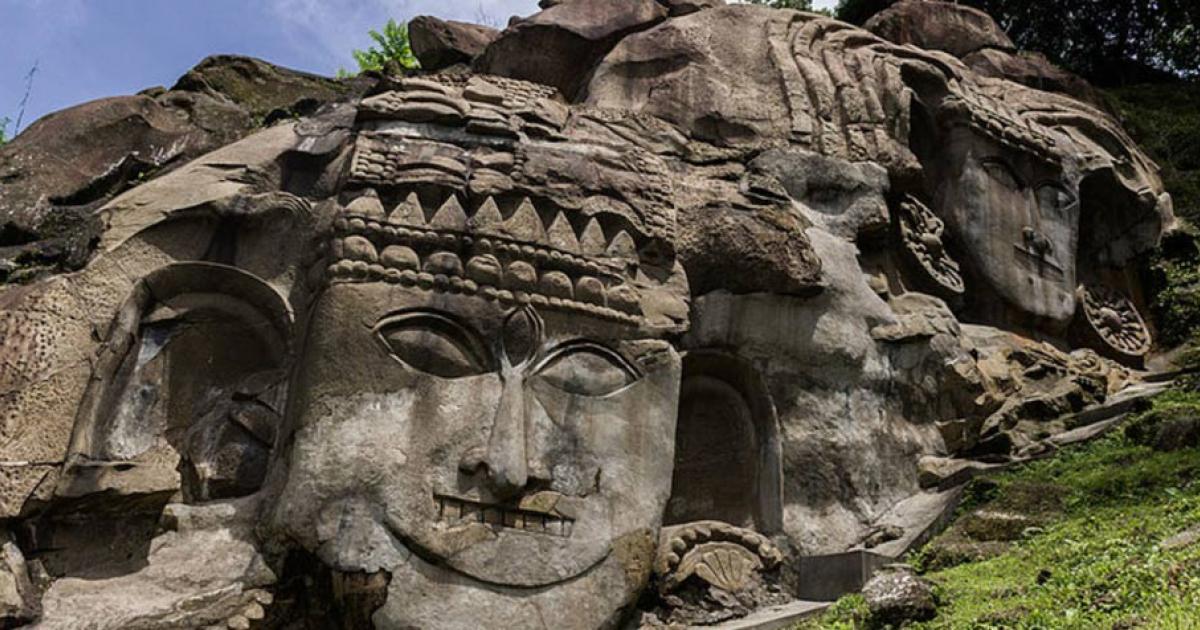 Detail of the beautiful rock cut carvings at Tripura. Bas-relief images at Unakoti are from the 11-12th century A.D.