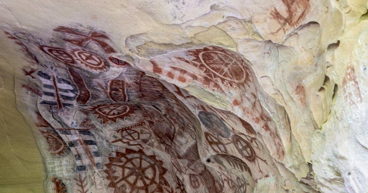 Chumash cave paintings at Painted Cave in the mountains above Santa Barbara