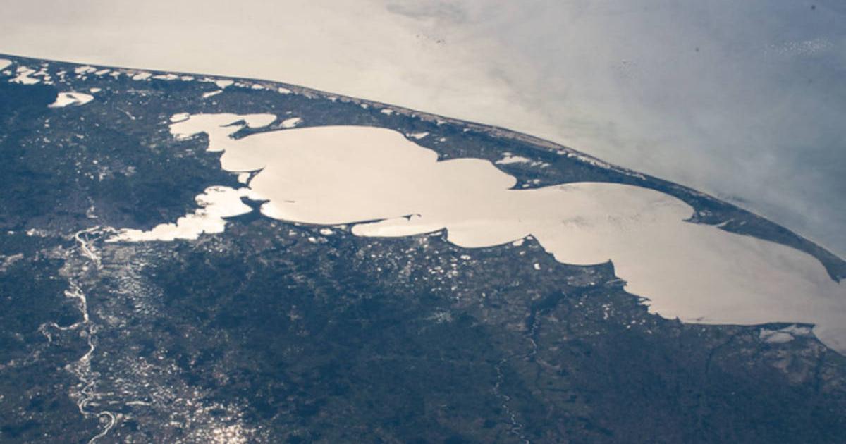 Photo of Patos Lagoon in Brazil from the International Space Station, taken at an altitude of 260 miles.