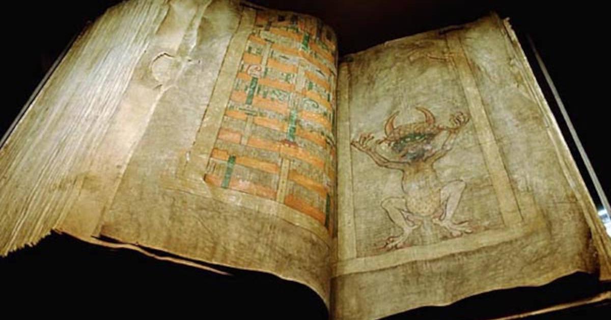 Codex Gigas, open to pages that show the Devil and the Heavenly City.
