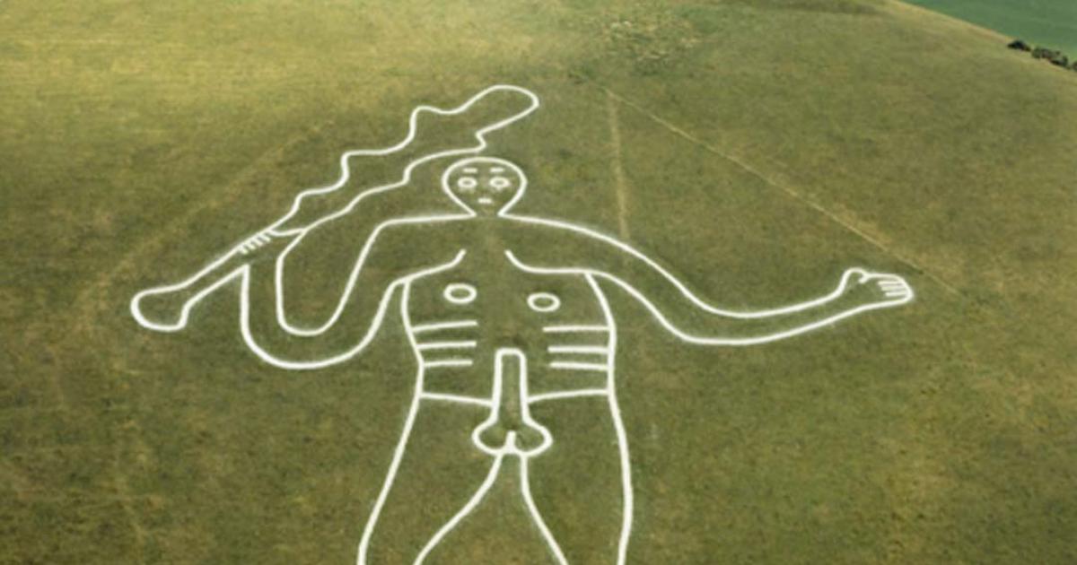 The Cerne Giant is being re-chalked to return him to his former glory. Source: Dorset Council/CC BY NC SA 2.0