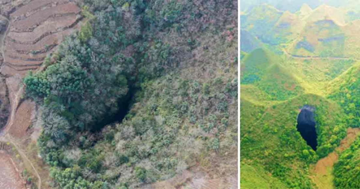 Right; China sinkhole forests show biodiversity in Hanzhong. Right Sinkhole examined in 2022. 	 Source: Left; Charlie fong/CC BY-SA 4.0, Right; Zhou Hua / Xinhua