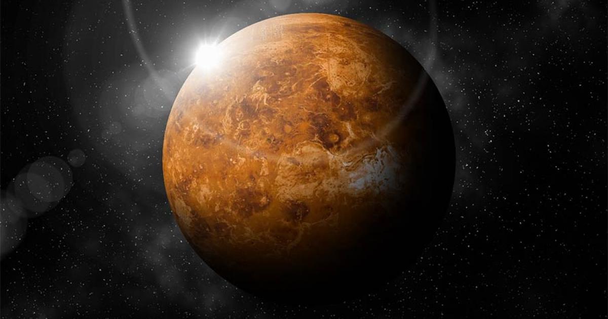 A high resolution 3D image of the planet Venus, second planet from the Sun which is surrounded by the “invisible” clouds of Venus. Image: WithanTor / Adobe Stock