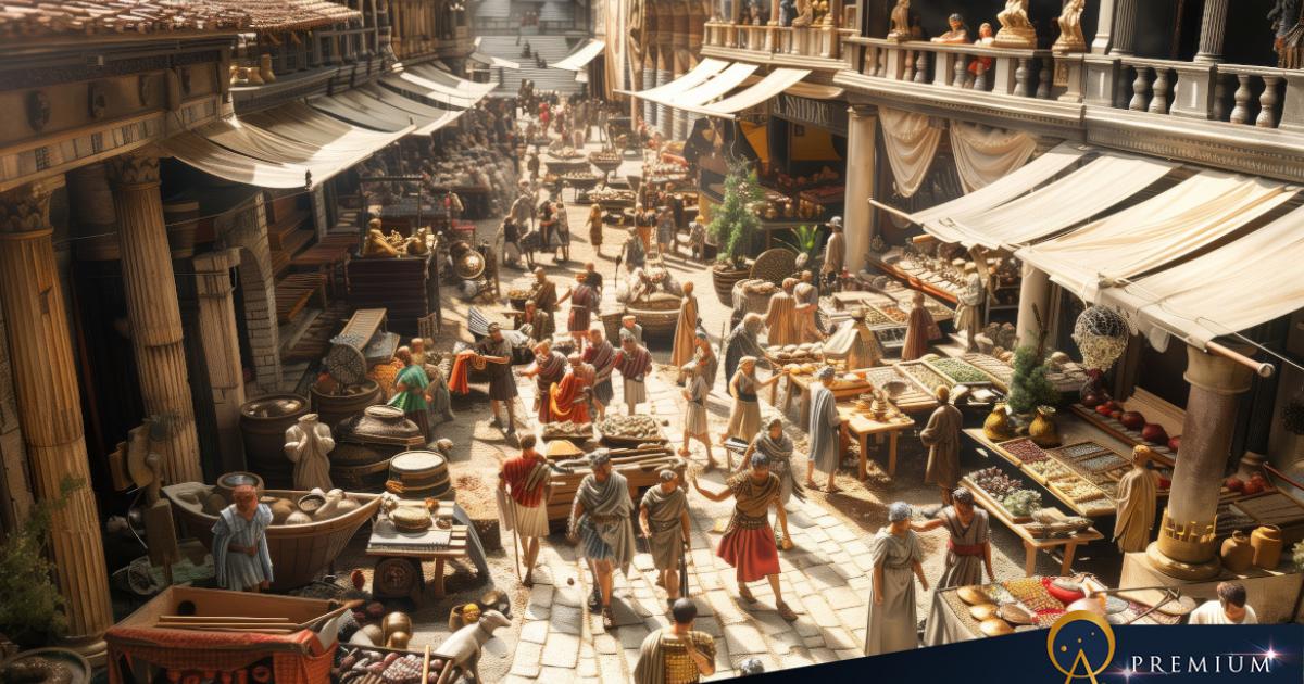 Bustling Roman marketplace.