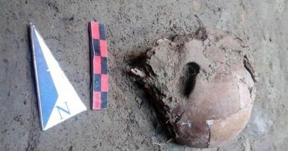 The deformed human skull as it was recently found at the Tepe Ashraf mound.           Source: Tehran Times / CC BY 4.0)