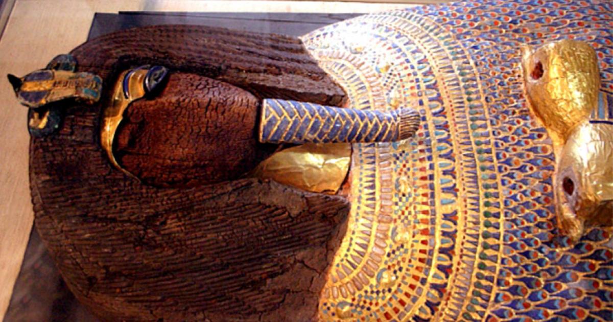 The desecrated royal coffin found in Tomb KV55.