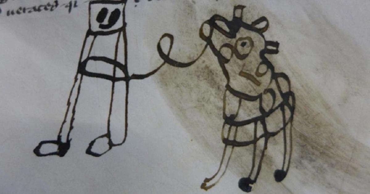 Child doodles found in a Medieval manuscript. LJS 361, Kislak Center for Special Collections, Rare Books and Manuscripts, University of Pennsylvania Libraries folio 26r.