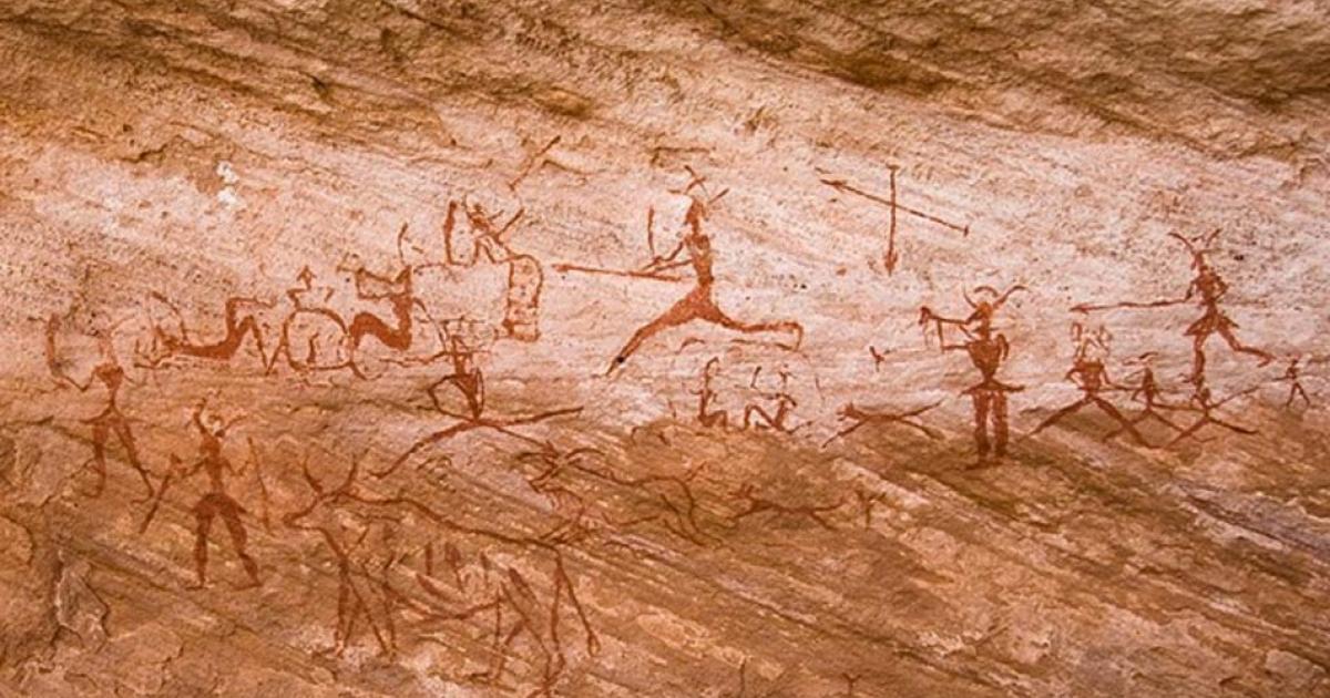 Rock paintings in Tadrart Acacus region of Libya dated from 12,000 BC to 100 AD.