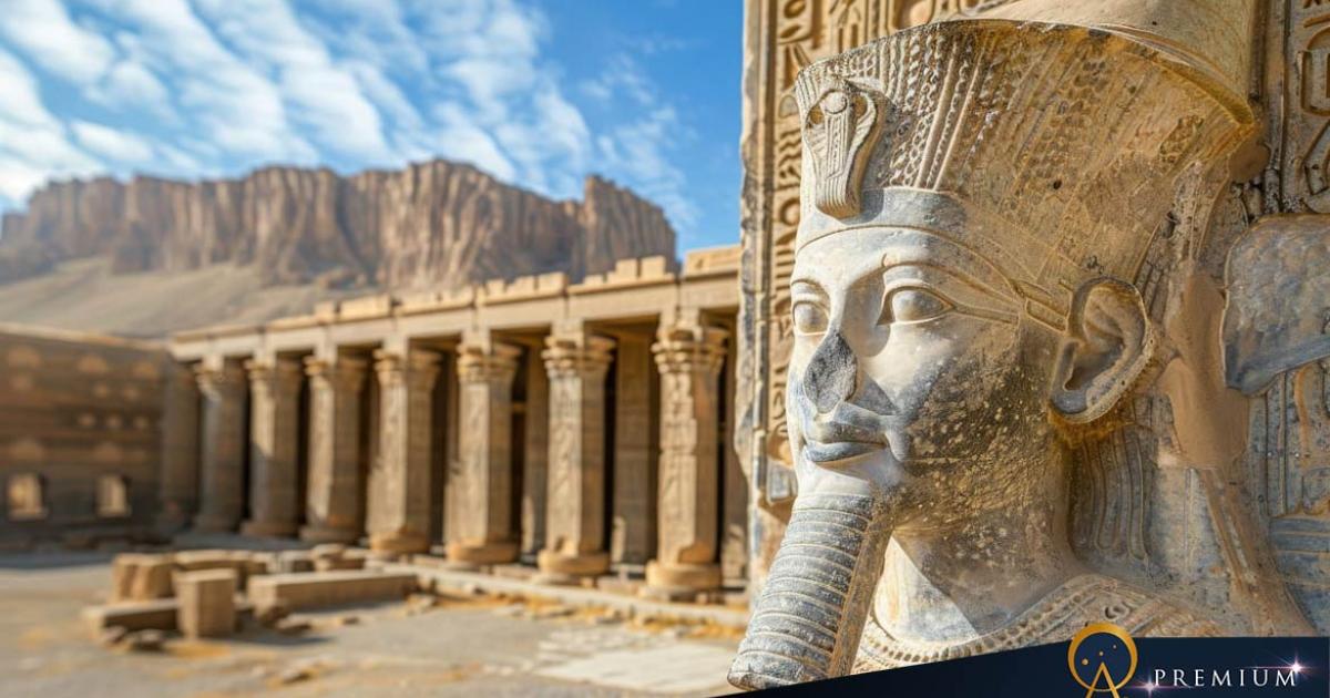 AI image of ancient Egyptian temple ruins.