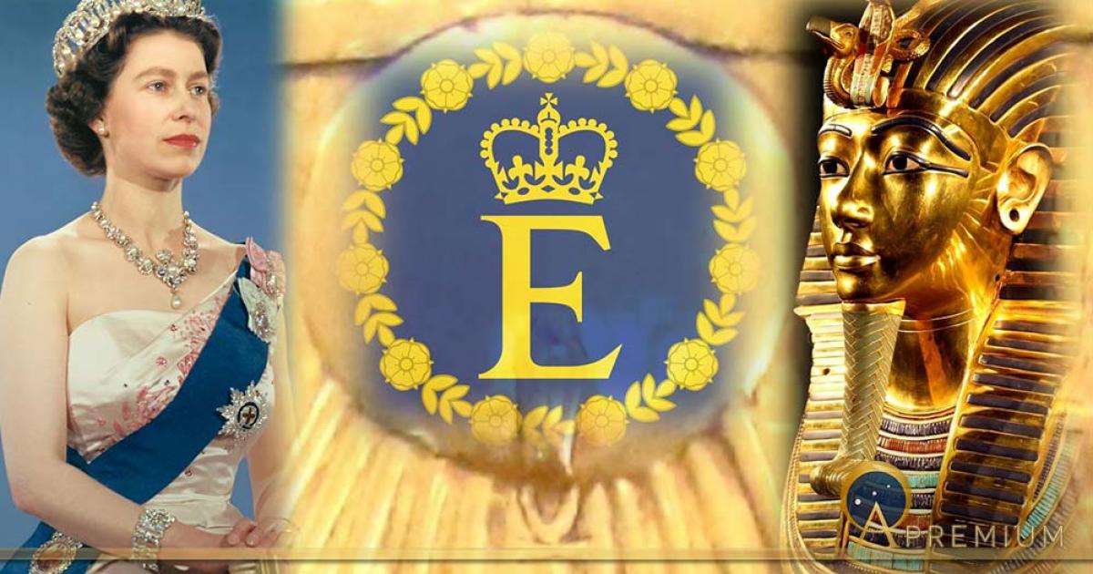 Official portrait of Queen Elizabeth II before the start of her 1959 tour (CC BY-SA 2.0) The funerary mask of Tutankhamun, found by Howard Carter ( Roland Unger/ CC BY-SA 3.0 ) Emblem of the Platinum Jubilee of Her Majesty The Queen, Elizabeth II. (Public Domain) Compilation by Jonathon Perrin.