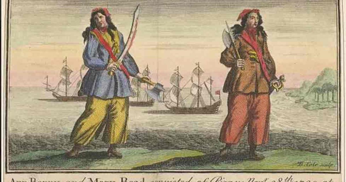 Ann Bonny and Mary Read convicted of Piracy November 28th, 1720, in a court of Vice Admiralty held at St. Jago de Vega in ye island of Jamaica. Source: Public Domain	